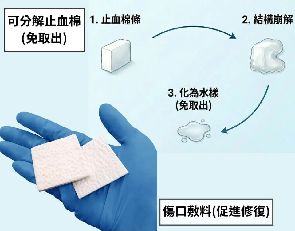 可分解止血棉與傷口敷料實體照片