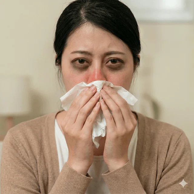 鼻塞缺氧症狀示意圖：長期張口呼吸導致口乾、頭痛